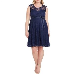 Curvy Navy Lace Overlay Skater Dress